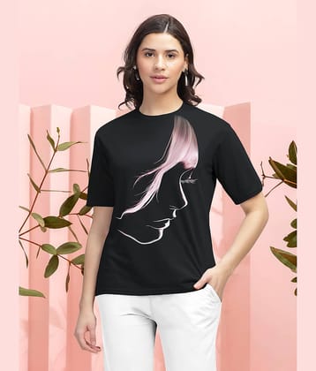 HELLCAT Trendy Printed Regular Fit Round Neck Casual Tshirt for Women_Black