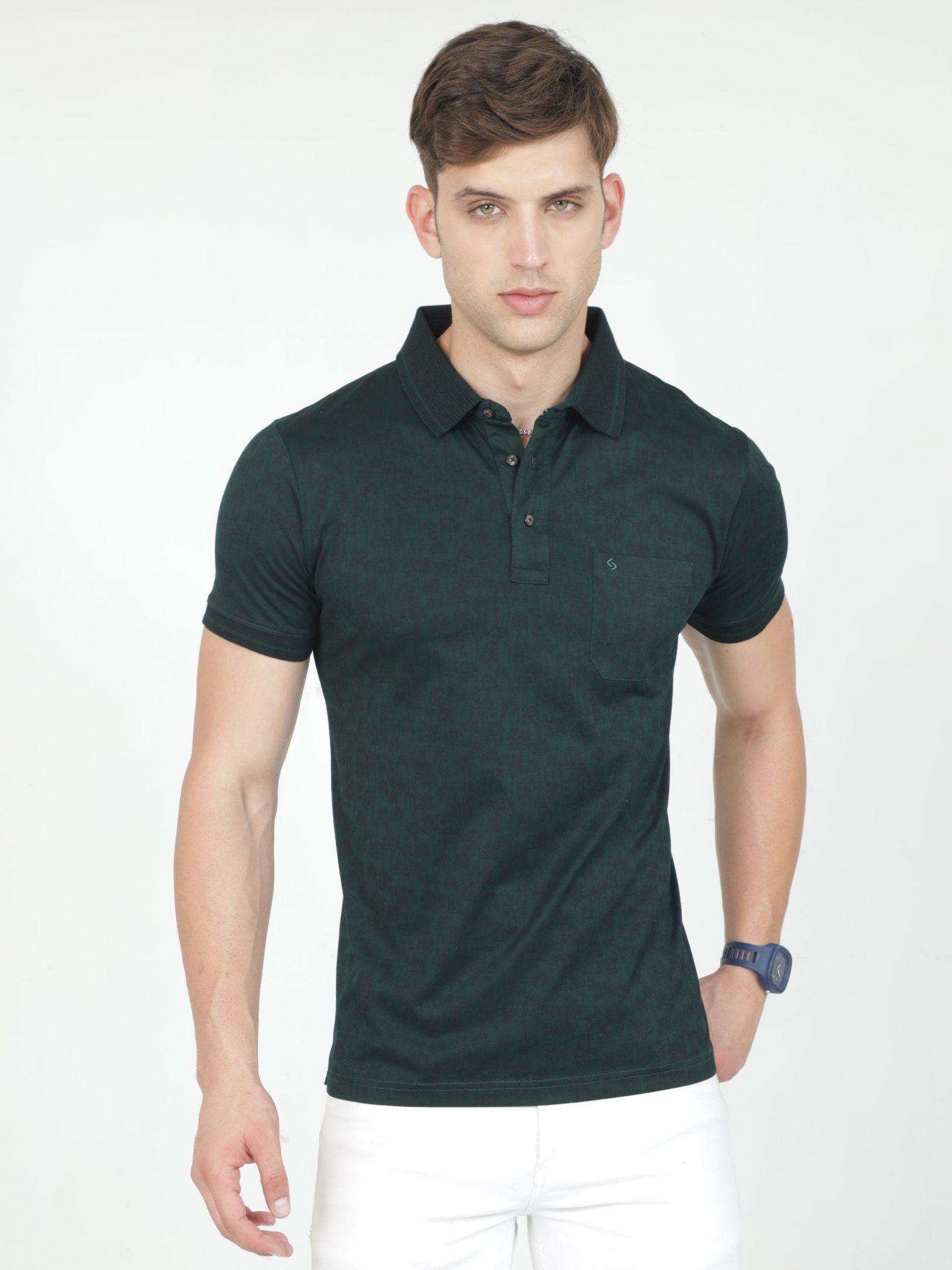 Classic Polo Mens Cotton Half Sleeves Floral Slim Fit Polo Neck Dark Green Color T-Shirt | Scant - 33 A Sf P