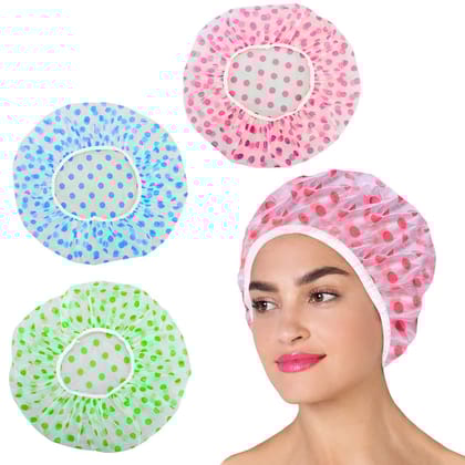Elecsera 3 Pieces Waterproof Reusable Bathroom Shower Caps for Women (Multicolor)