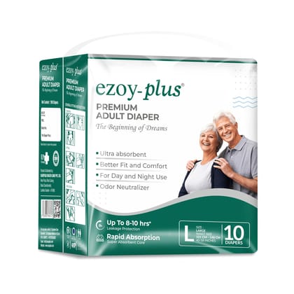Ezoyplus Adult Diaper Large size Tape Style Waist Size (40"-58"),Pack of 1(10 Pcs)