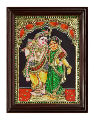 Rukmani with Krishna Traditional Tanjore Painting By Authentic Handcrafted Method (Size 20x16)