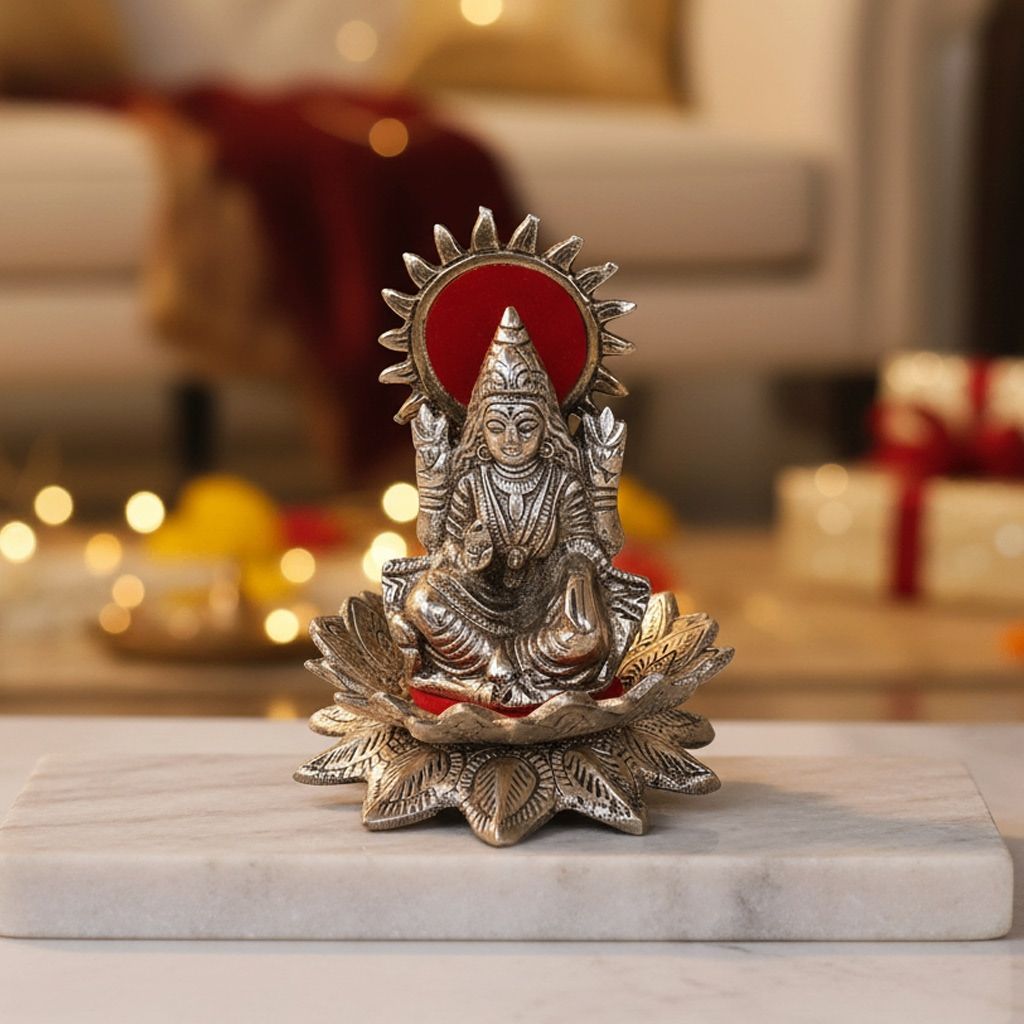 Aluminium Showpiece Lotus LG Silver Pair Statue (ASMAS156 S)