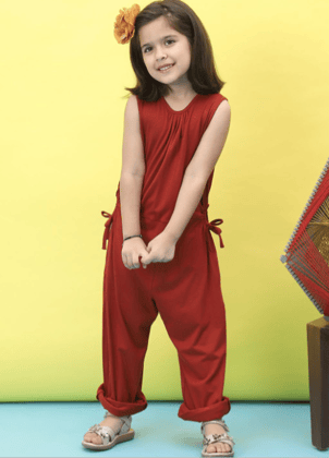 Girls Basic Round Neck Sleeveless Jumpsuit
