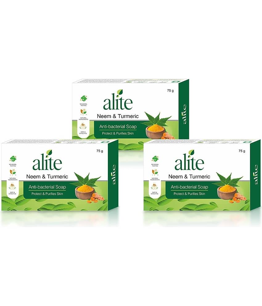 Alite Neem & Turmeric Anti-Bacterial Soap for Acne and Clear, Healthy Skin 75g ( Pack of 3 )
