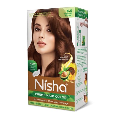 Nisha Creme Hair Color Natural Brown 60g, Permanent Hair Color for Women & Men, Ammonia Free Hair Colour