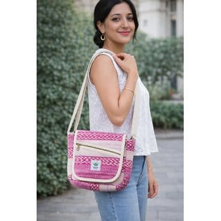Handwoven Pink Ethnic Crossbody Sling Bag for Women Handwoven Pink Ethnic Crossbody Sling Bag for Women