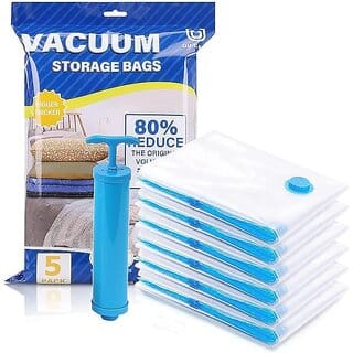 Vacuum Storage Bags for Clothes 5-Pack Space Saver with Hand Pump for Travel & Home