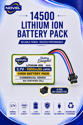 NOVEL 3.7V 1000mAh 14500 DUAL CELL SM 4 PIN