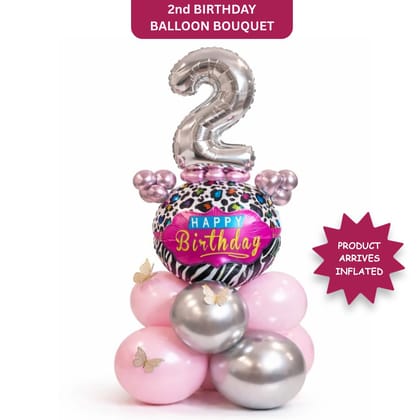 Designer Pink & Silver Balloon Bouquet Arrangement with 3D Butterflies for 2nd Birthday