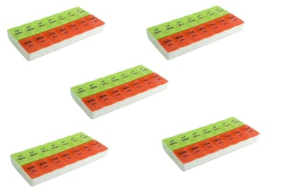 EZYFIT Pill Medicine Organizer Reminder Storage Box with Snap Lids 7-day AM/PM Larger Compartments for Bigger Pills Pack Of 5