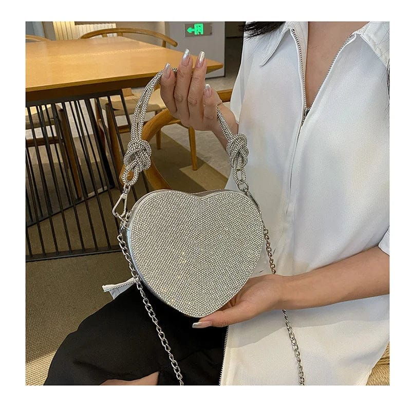 Luxury Diamonds Heart Design Handbags For Women Shiny Stone Women Shoulder Bag New Style Women'S Bag Party Cute Purse