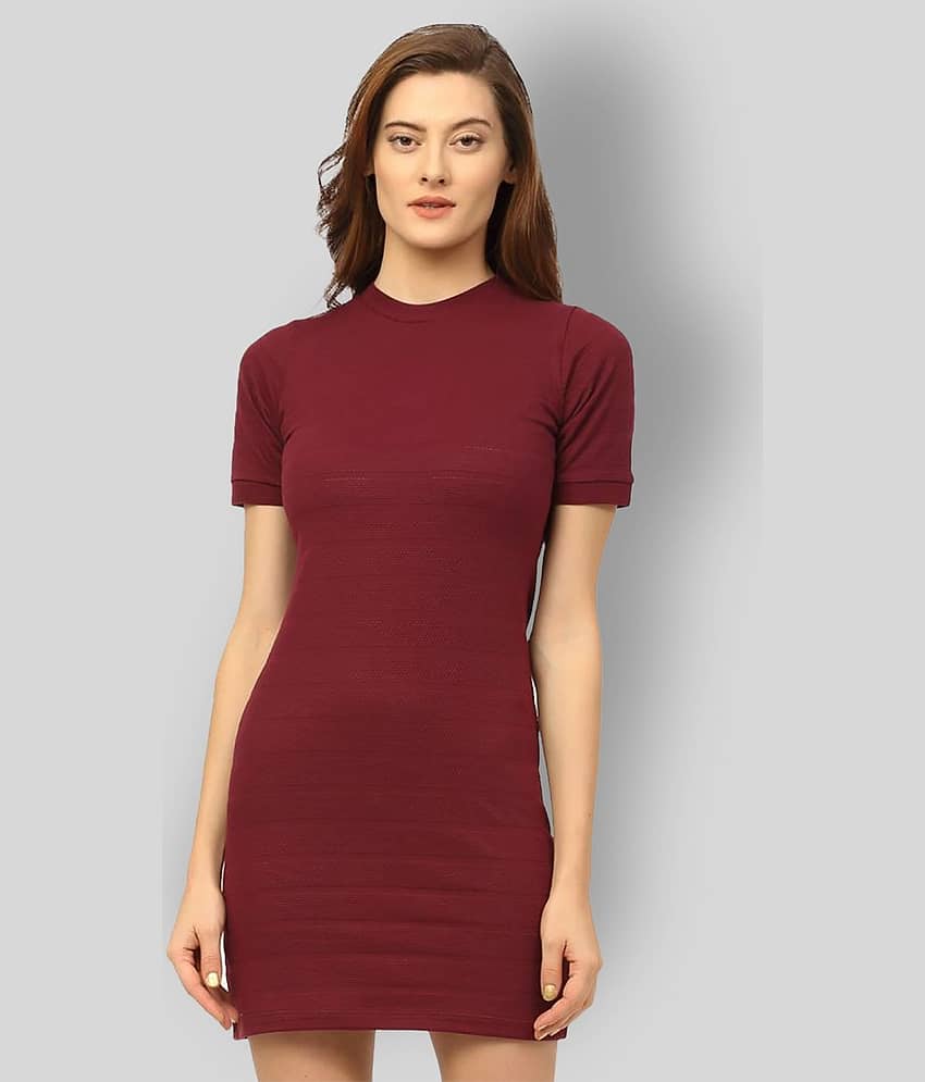 Rigo Women Cotton Solid Bodycon Dress ( Maroon )