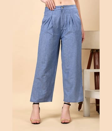 FASHJONS 360 Women Cotton Casual Trousers ( Blue )