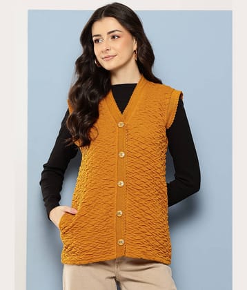 Aarika Women Woollen V-Neck Cardigan ( Yellow )