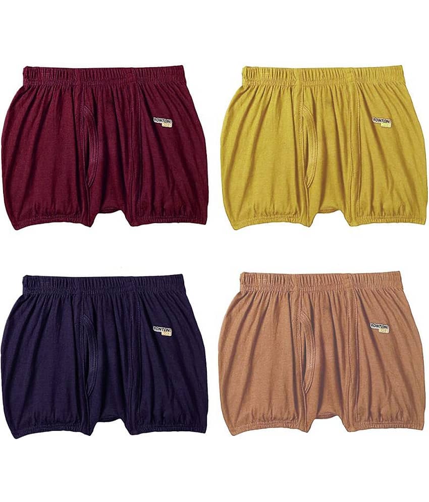 Rupa Frontline Macro Cotton Multicolour Inner Elastic Drawers/Underwear for Kids/Boys - Pack of 4