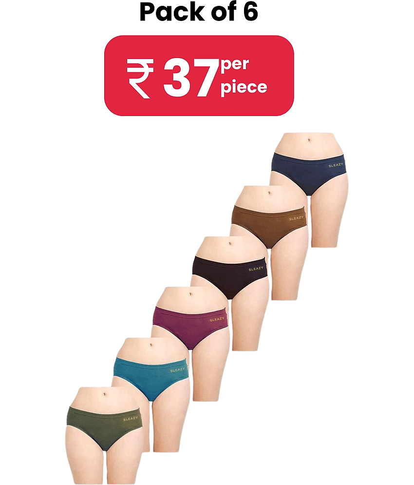 Sleazy Pack of 6 Cotton Solid Women's Hipster ( Multi Color )
