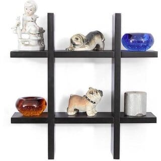 Onlinecraft Wooden Wall Shelf Wooden Wall Shelf (Number Of Shelves - 6, Black)