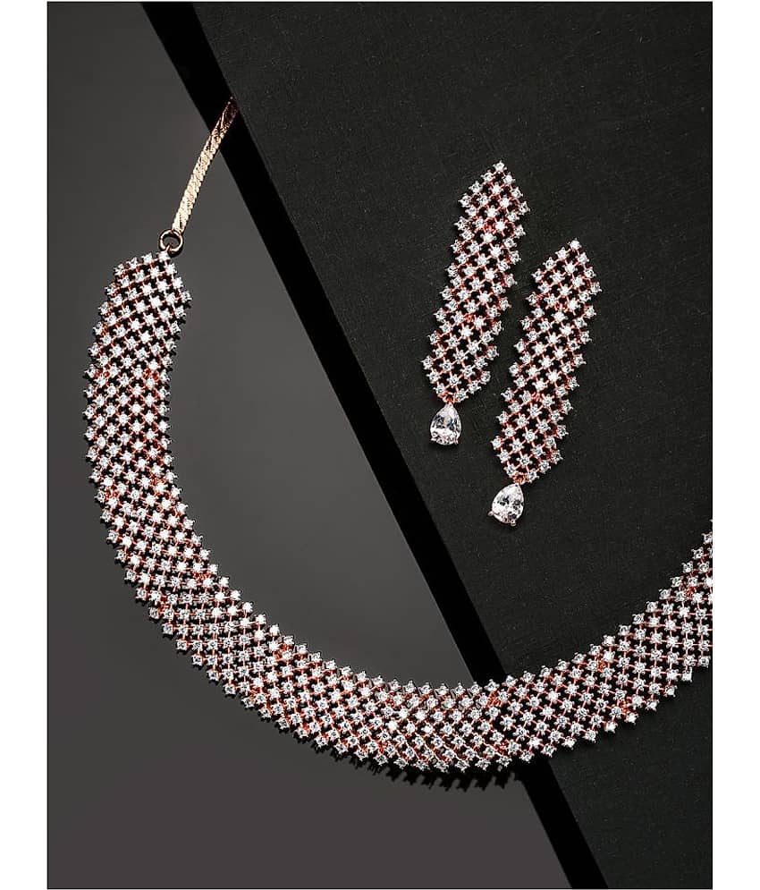 Priyaasi - Rose Gold Brass Necklace Set ( Pack of 1 )