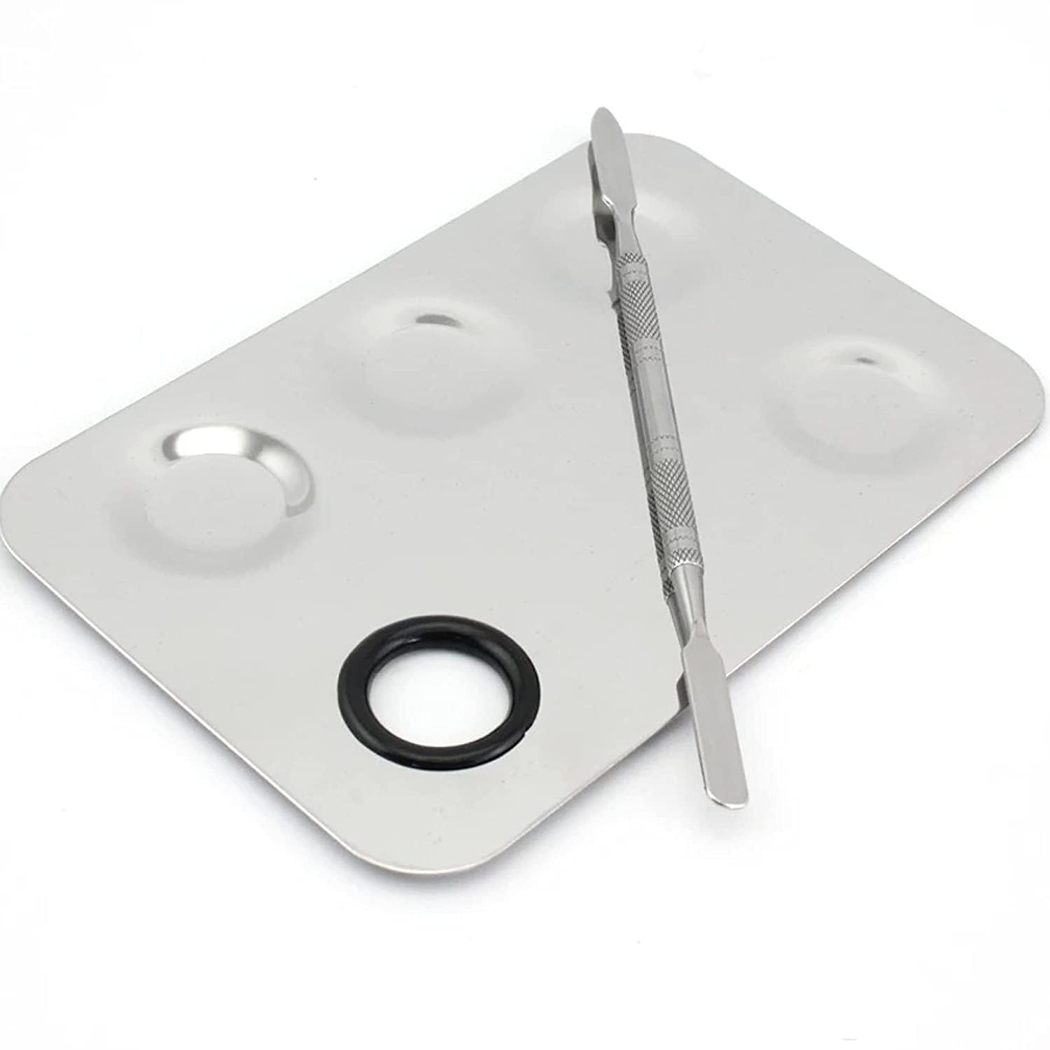 Elecsera Stainless Steel 5 Paint Wells Blending Palettes with Lid (Set of 1, Silver)