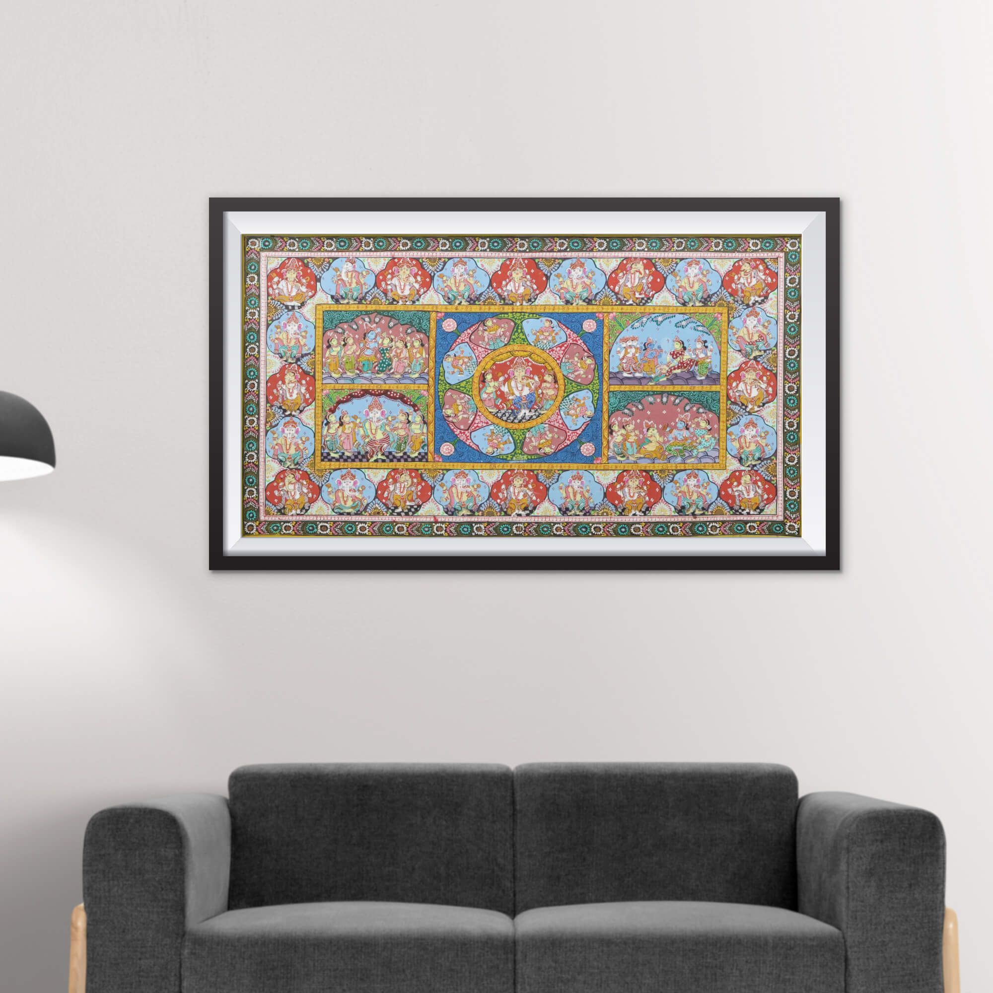 Patta Painting of Shree Krishna and Ganesha