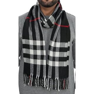 (Pack of 2) Premium Checkered Woolen Mufflers Unisex - Luxurious Winter Scarves (Black)