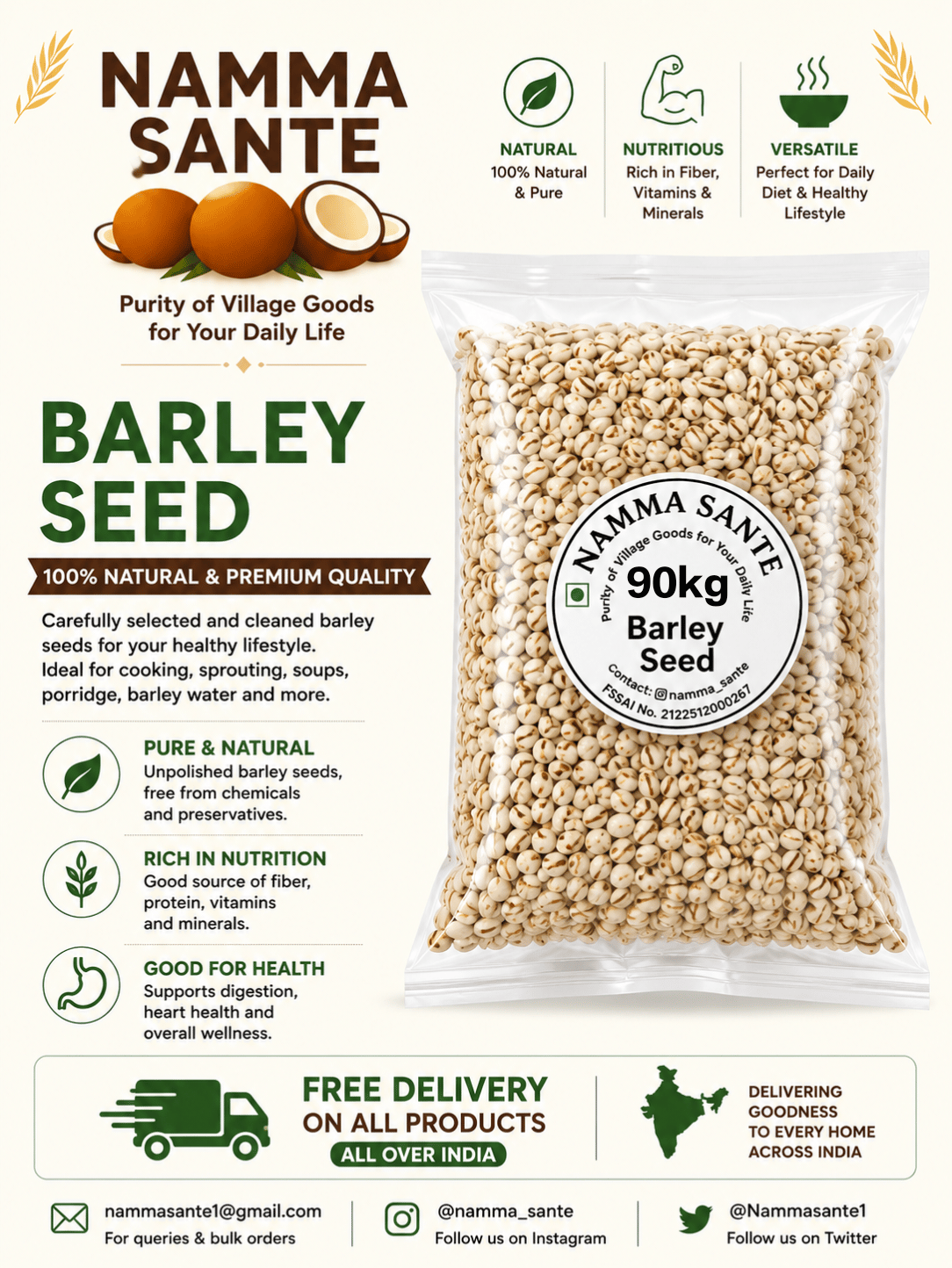 Barley Seed, Jau, Pearl Barley, Barley Grain, Jau Dana 90kg