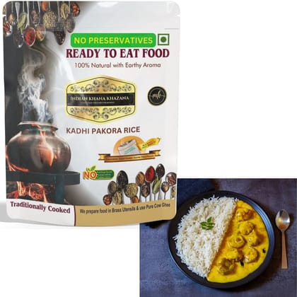 Kadhi Pakora Rice (200gm + 200gm) INDIAN KHANA KHAZANA | No Added Preservative and Colours | Serve Hot Anytime Anywhere with our Flameless Food Heater inside the Pack. Indian Tasty Flavour Ready to Eat Food Kadhi Pakora Rice | Kadhi Pakora Rice (200gm + 200gm) INDIAN KHANA KHAZANA | No Added Preservative and Colours | Serve Hot Anytime Anywhere with our Flameless Food Heater inside the Pack. Indian Tasty Flavour Ready to Eat Food Kadhi Pakora Rice |