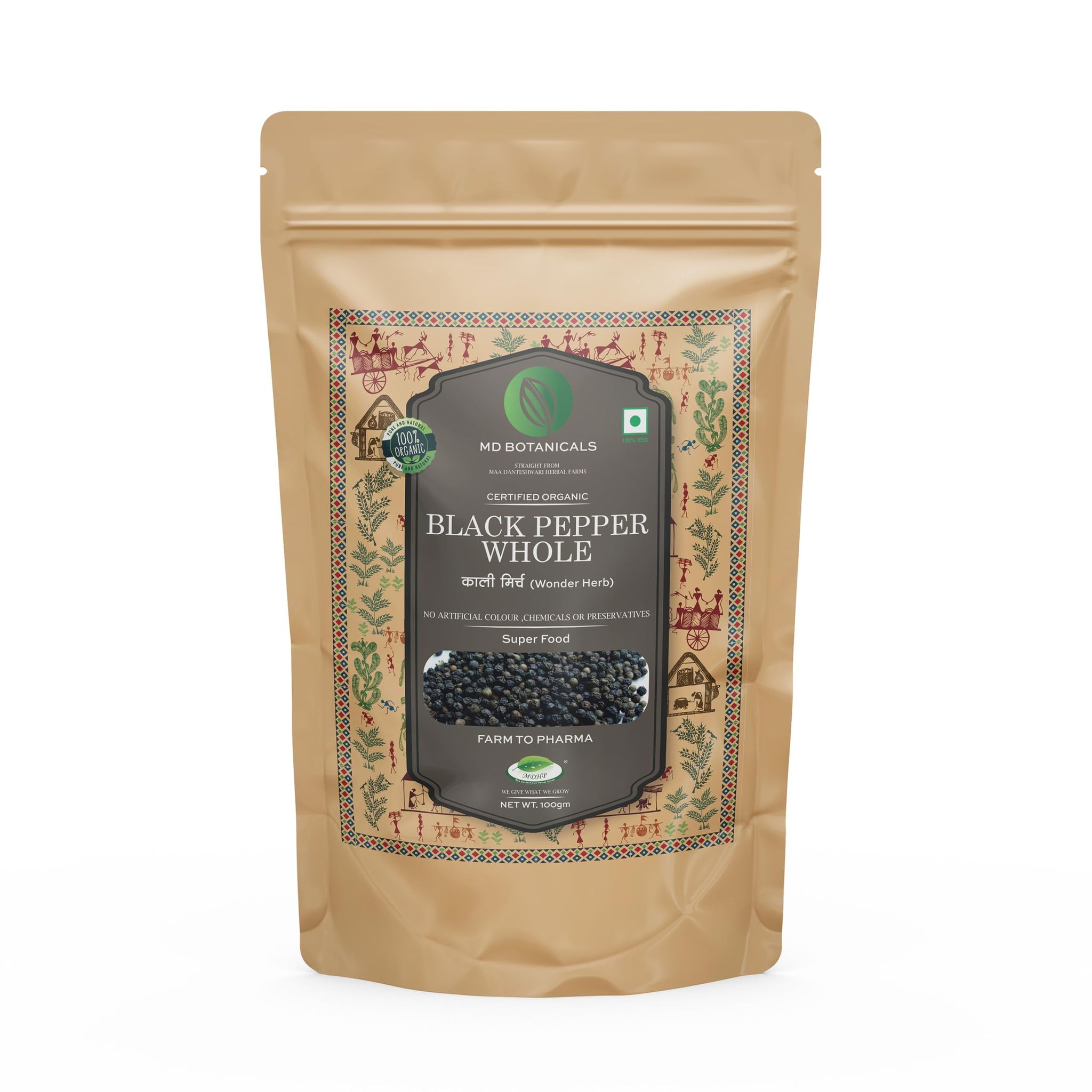 Black pepper Whole (100gm), Maa Danteshwari Herbal Farm's 100% Natural & Certified Organic Herbs