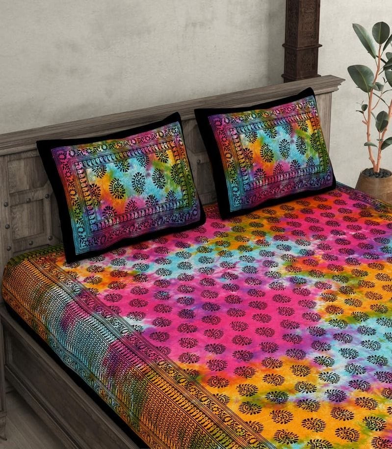 Colorful Elegance 240 TC Cotton Kerry Pattern Bed Sheet & Pillow Covers