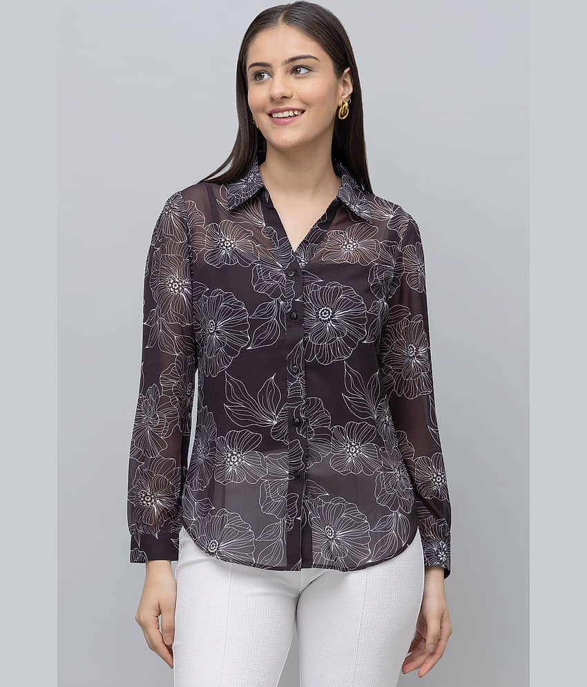 Women's Printed Georgette Shirt ( Black )