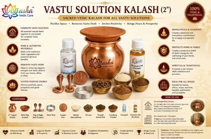 Aasha Vedic Care Vastu Solution Kalash | Pure Copper plated Kalash with Gangajal & Gaumutra Ark | Vastu & Puja Kalash for Home, Office & Temple | Spiritual Worship Kit