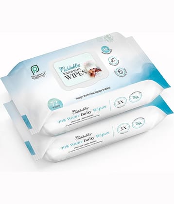 Cuddables 99% Water Baby Wipes | Natural Plant made cloth wipes - Super thick | 72pcs Wet Baby Wipes (Pack of 2)