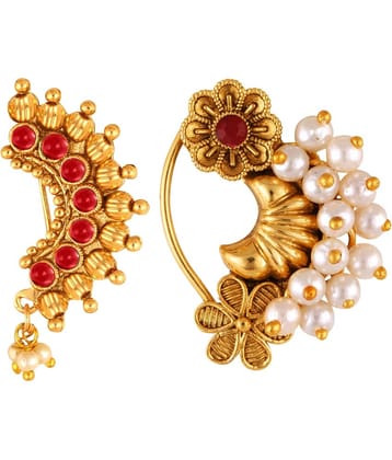 Vivastri's Premium Gucchedar Maharashtrian/Peackock Styled Nosepin Combo Set Of 2 For Ladies-VIVA1113-1179NTH-Press-Red