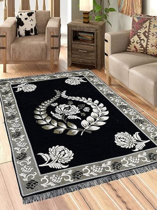 RADECOR Floral Design Sleek and Spacious Rectangular Chenille Carpet with Binding | Area Rug | Durries for Living Room, Bedroom |5X7 Feet (210 Cmx152 Cm)