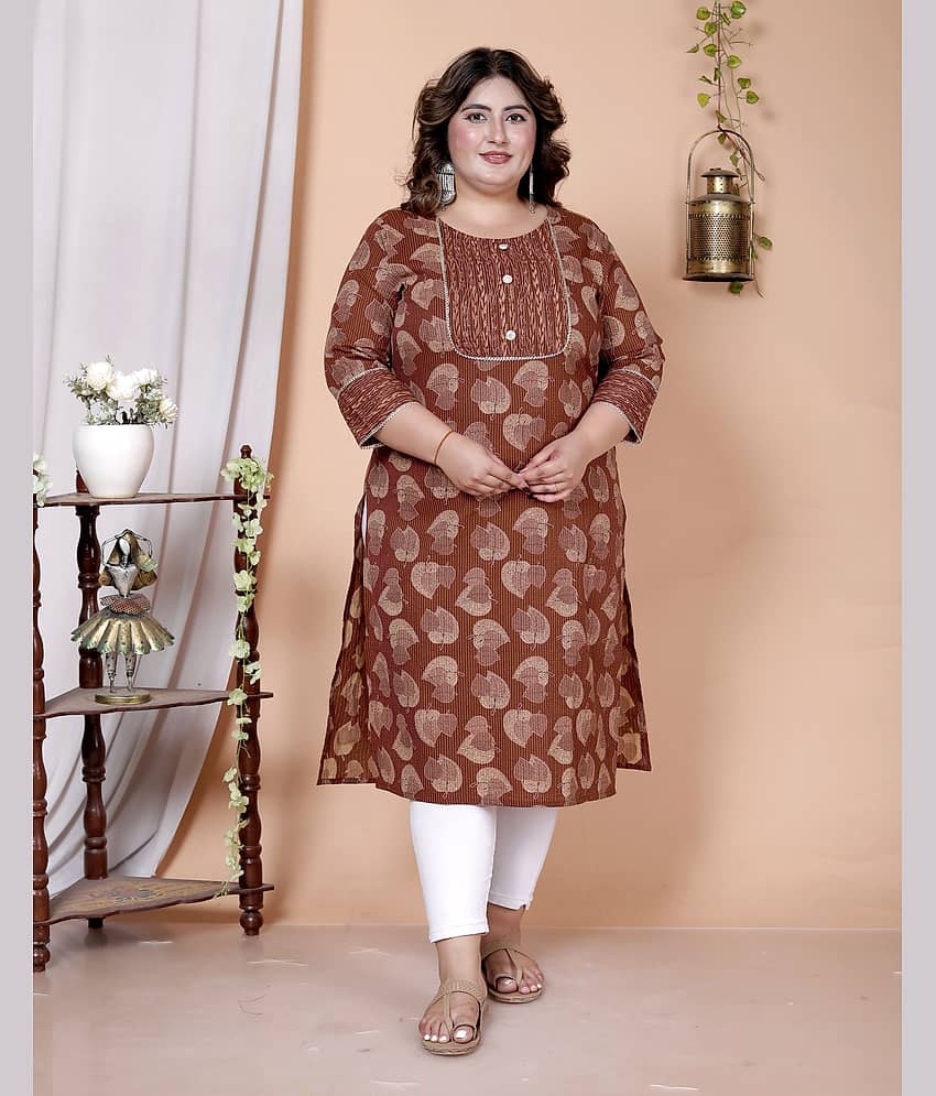 Avnii Women Cotton Printed Straight Kurti ( Maroon )