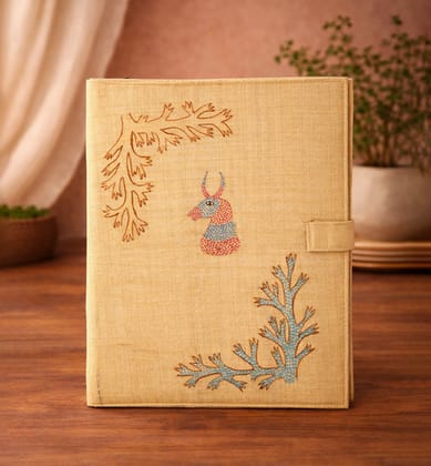 Handcrafted Traditional Gond Art Fabric File Folder –  Horse Design