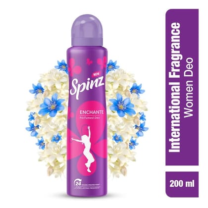 Spinz Enchante Perfumed Deo for Women, with International Fragrances for Long Lasting Freshness and 24 Hours Protection, 200ml International Fragrances for Long Lasting Freshness of Women Deo (Pack of 2) Spinz Enchante Perfumed Deo for Women, with International Fragrances for Long Lasting Freshness and 24 Hours Protection, 200ml International Fragrances for Long Lasting Freshness of Women Deo (Pack of 2)