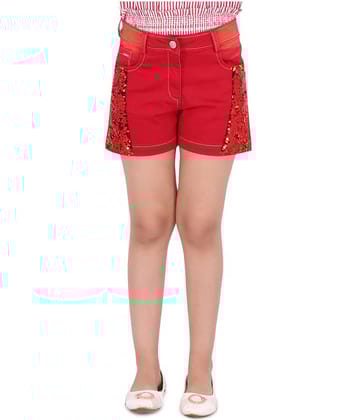 Cutecumber Pack of 1 Girls Denim Cycling Shorts ( Red )
