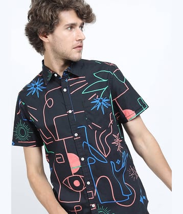 Locomotive 100% Cotton Slim Fit Printed Half Sleeves Men's Casual Shirt - Black ( Pack of 1 )