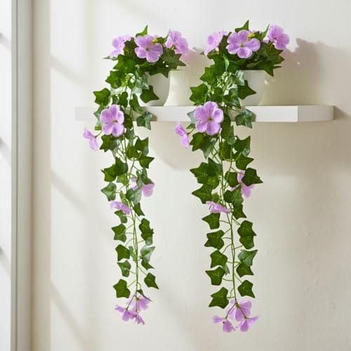 Artificial Petunia Flower Falling Leaves in Small Pot, 45 cm Height, Home Décor for Wall Shelves & Indoor Spaces