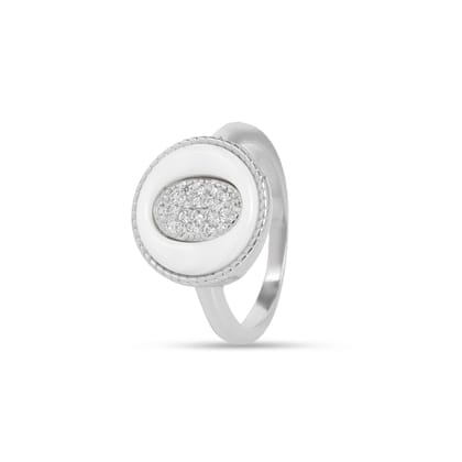 Sterling Silver Oval Halo Ring with Sparkling Stones for Women I Weight - 4.25 g