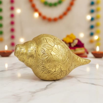 Brass Shankh Conch Shell Idol | Brass Conch Statue | Hindu Pooja Room & Temple Decor, Height : 3 Inch (BSMAS1277 D)