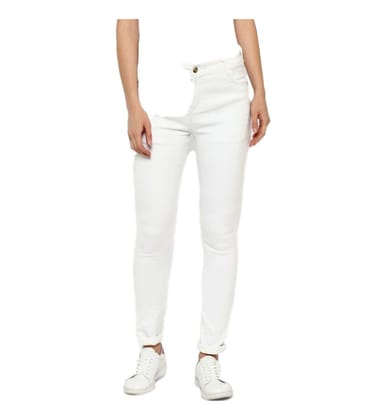 Womens Denim Solid Buttoned Jeans Size L (White)