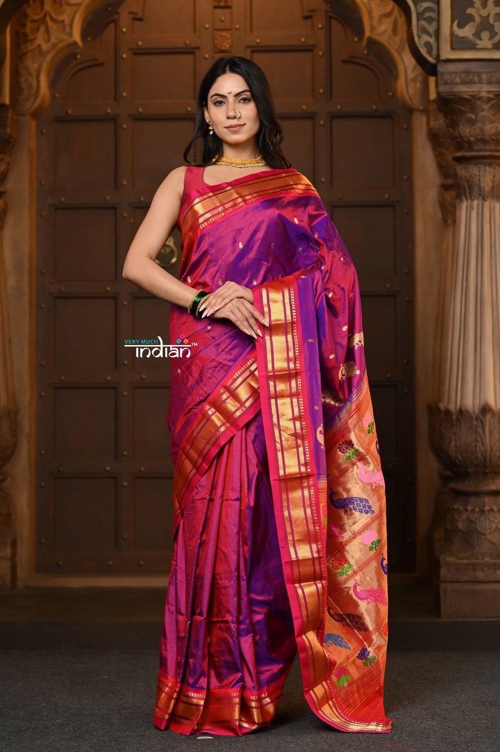 Parampara ~ Handloom Pure Silk Paithani Saree with Traditional Peacock Lotus Pallu ~ Delight Pink