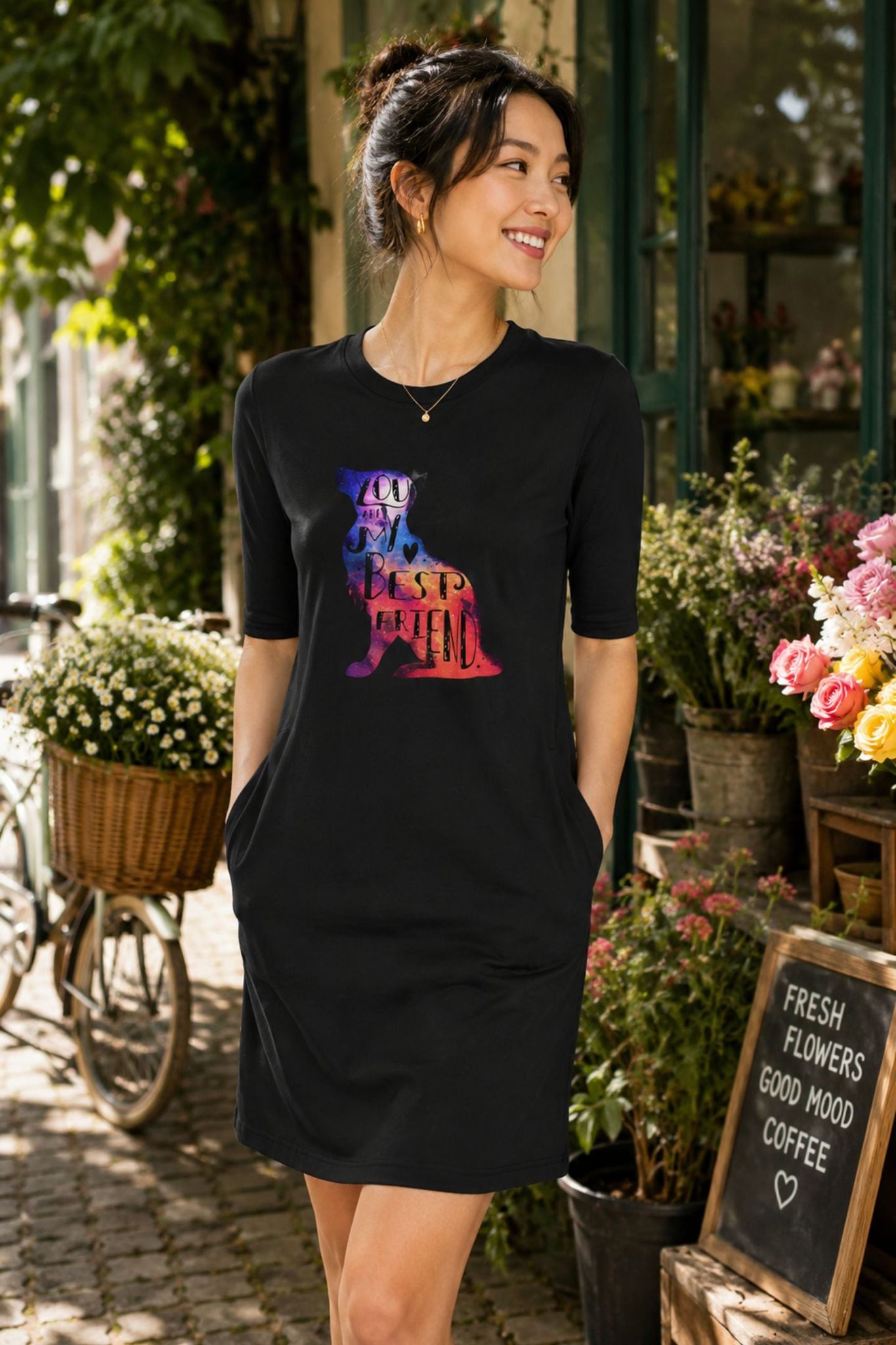 T-shirt Dress With Pockets - Best Fur-Ends Forever (4 Colours) (Slim Fit)