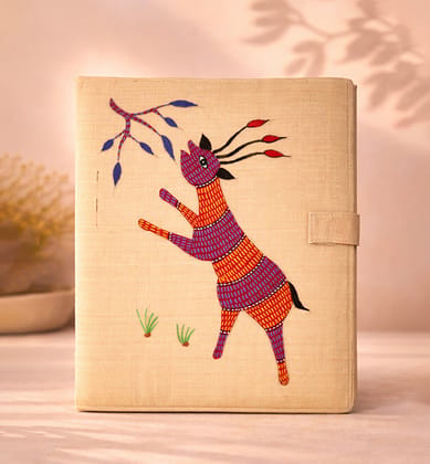 Handcrafted Gond Folk Art Fabric File Folder – Deer printed Handcrafted Gond Folk Art Fabric File Folder – Deer printed