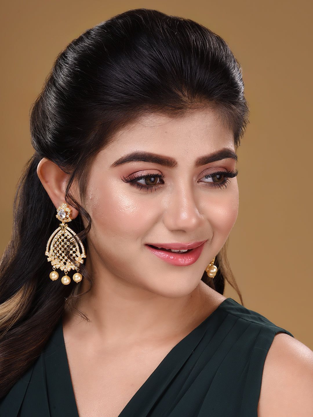 Gold Plated White AD studded handcrafted Chandballi Earrings