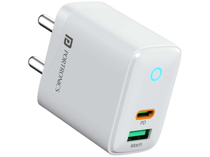 Portronics Adapto 35B 35W Fast Charging, Type C PD Port, USB A Mach Port, LED Indicator
