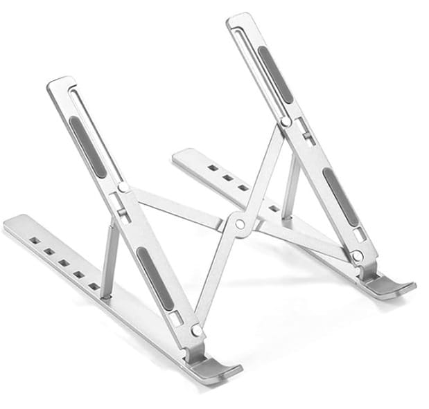 Aluminium Alloy Laptop Stand, Compatible with 13-17 inch Laptops, 6 Angles Adjustable Tabletop, Anti Slip Silicon Rubber Pads, Foldable, Cloth Pouch Inside (Silver)
