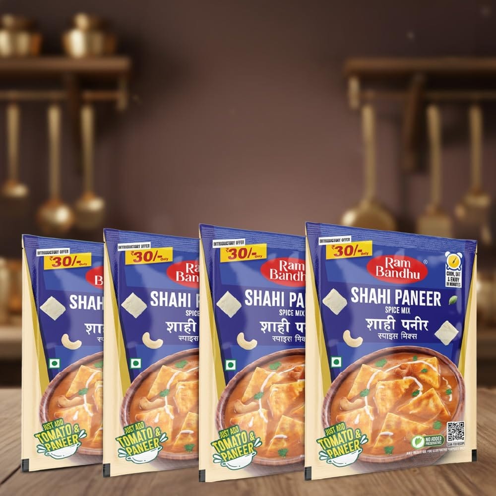 Ram Bandhu Shahi Paneer Spice Mix 50gm X 4 Pack | creamy and aromatic flavor | This pack of 4 (50g each) helps you prepare delicious | restaurant-style Shahi Paneer quickly and effortlessly at home